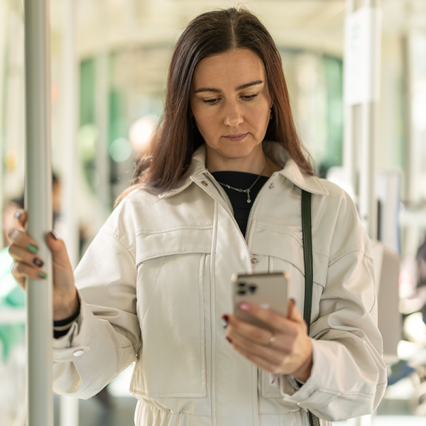 commuter looking at her results